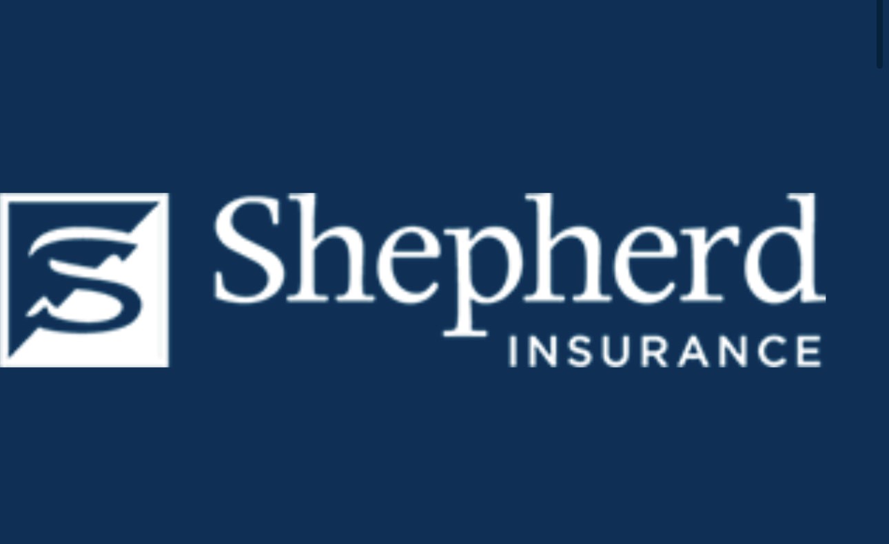dark blue block with Shepherd Insurance in white